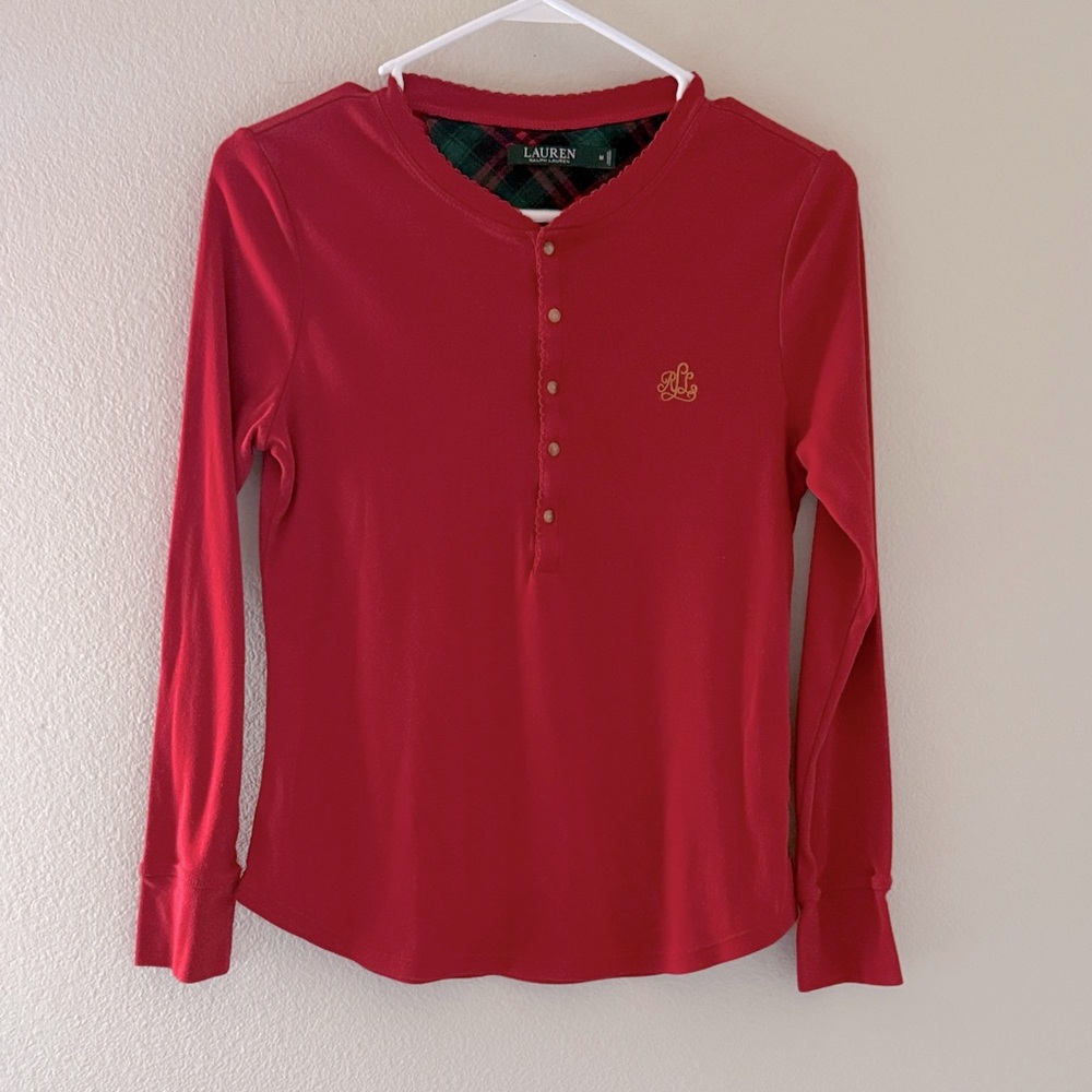Lauren Ralph Lauren Red Button-Up Pajama Longsleeve Top Size‎ Medium